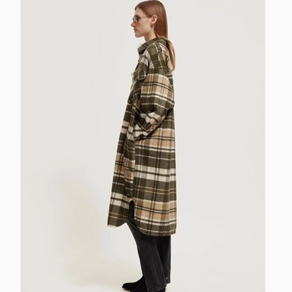 NWT Scotch & Soda Wool Blend Check Long Shirt Jacket S/M Field Green - Picture 3 of 14